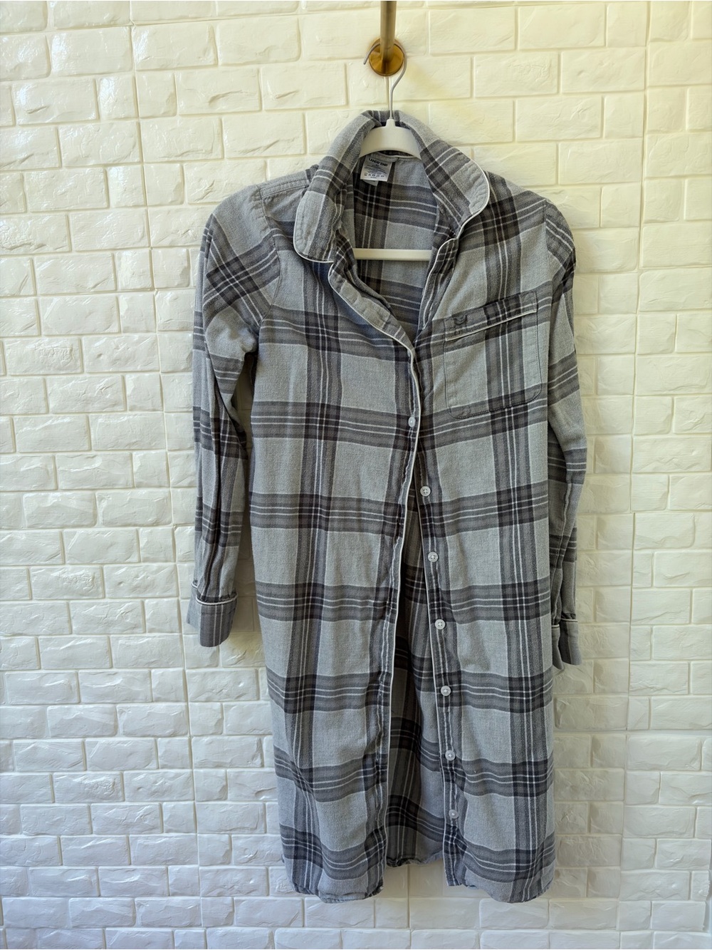 Lands' End Gray Plaid Long-Sleeve Button-Dress PJs